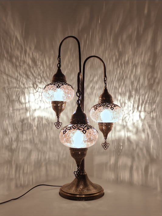 Turkish Bedside Lamp 3-Globe Cracked Pattern Glass