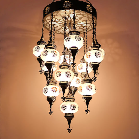 Turkish Chandelier 13-Globe Glass SeljukPattern Laser Cut