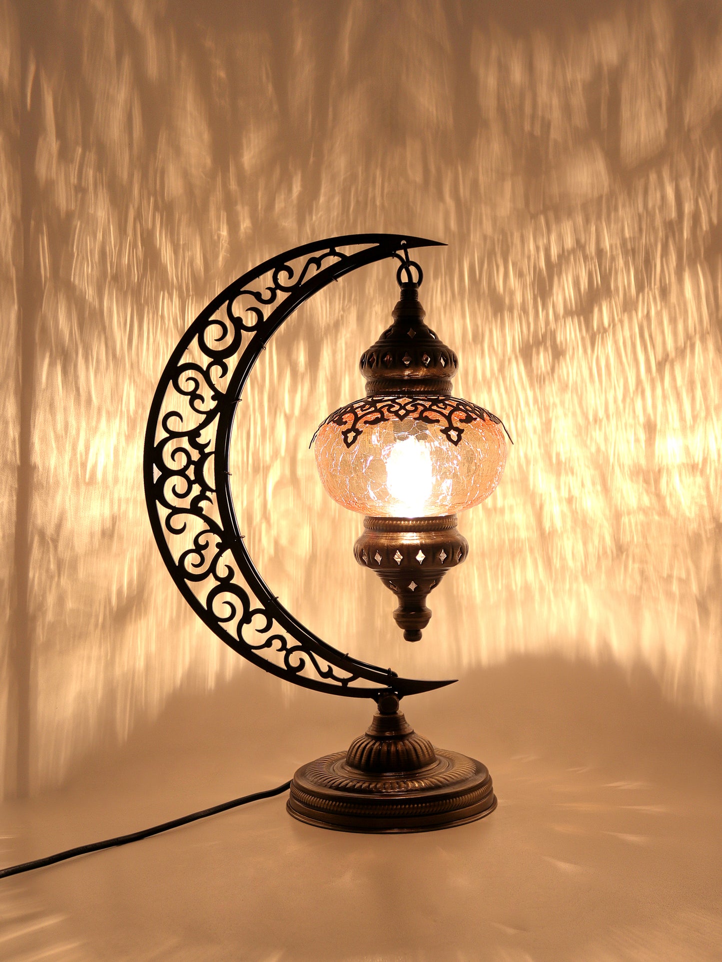 Turkish Clear Glass Table Lamp Moon Design Laser Cut