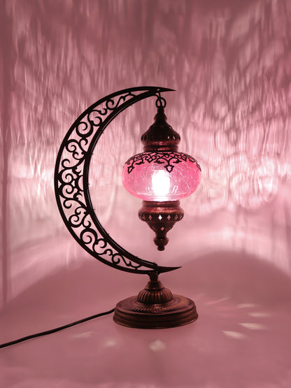 Turkish Clear Glass Table Lamp Moon Design Laser Cut