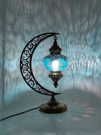 Turkish Clear Glass Table Lamp Moon Design Laser Cut
