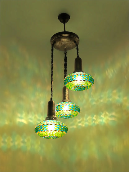 Stained Glass Chandelier 3-Globe Turkish Ceiling Light