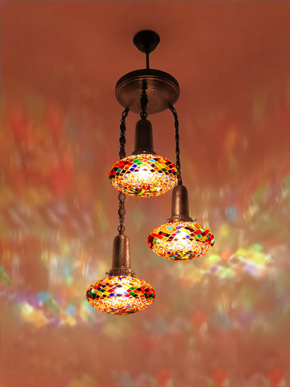 Stained Glass Chandelier 3-Globe Turkish Ceiling Light