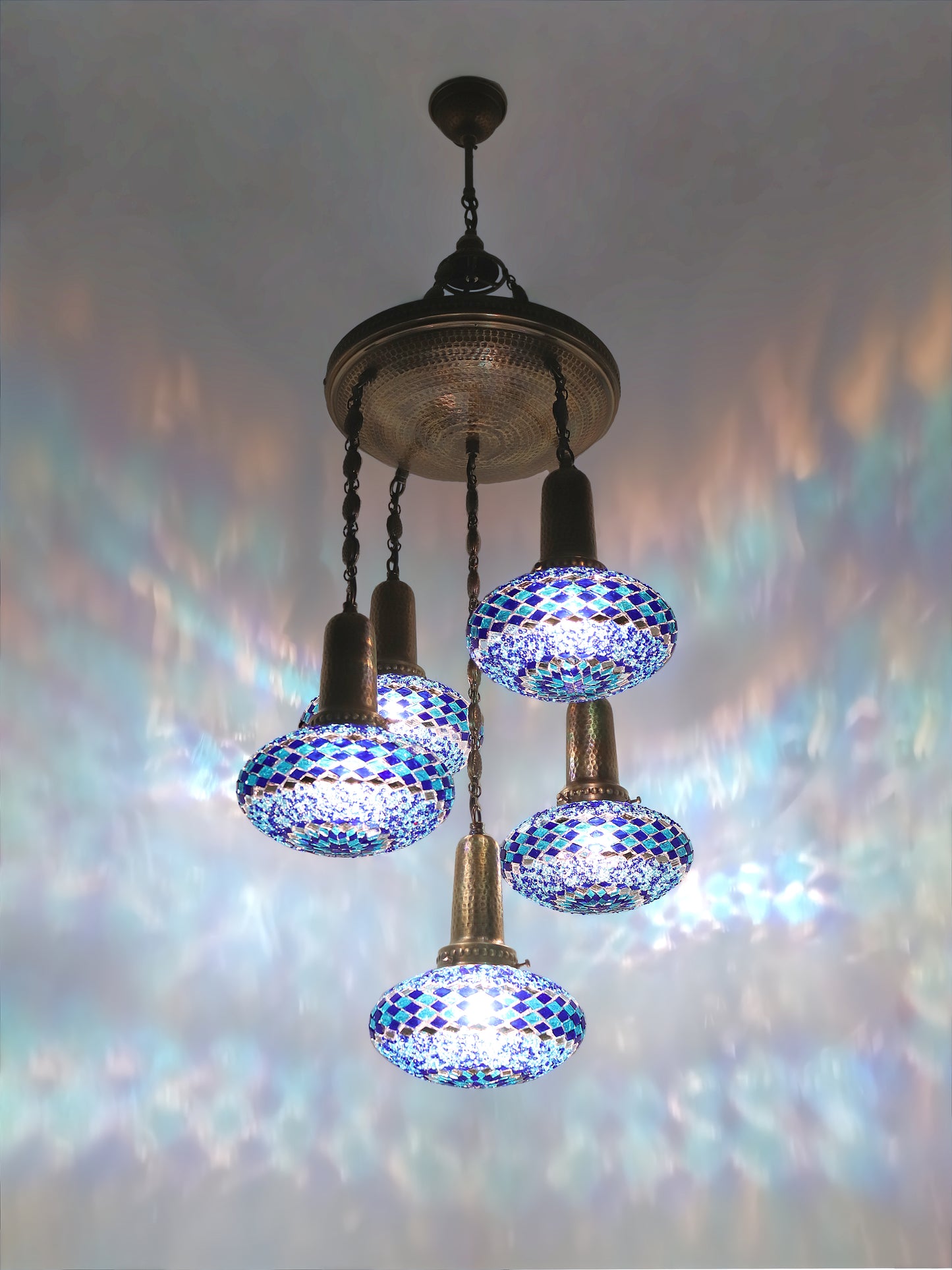 Turkish Mosaic Chandelier 5-Globe Short Model Sultan Design