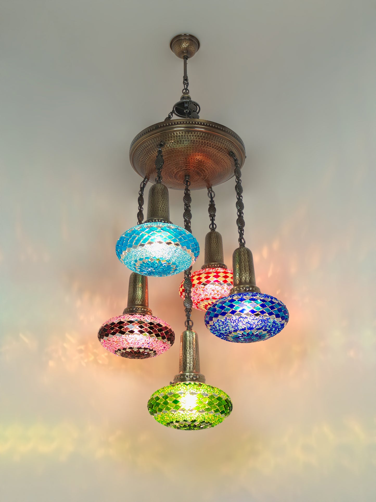 Turkish Mosaic Chandelier 5-Globe Short Model Sultan Design