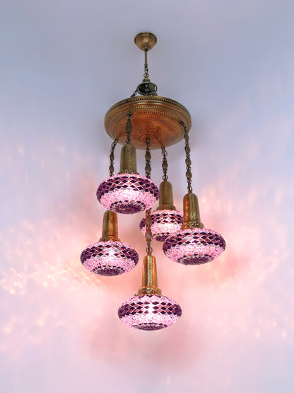 Turkish Mosaic Chandelier 5-Globe Short Model Sultan Design