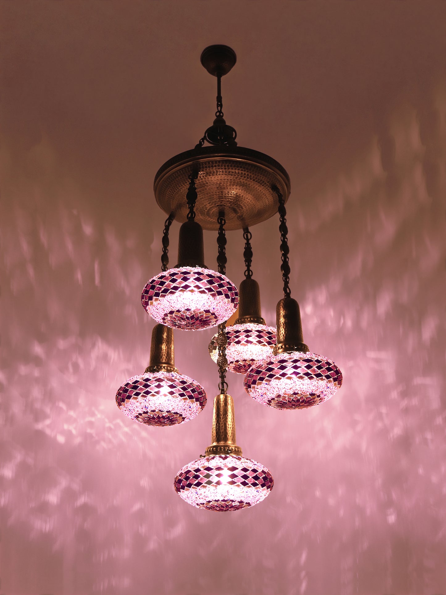 Turkish Mosaic Chandelier 5-Globe Short Model Sultan Design