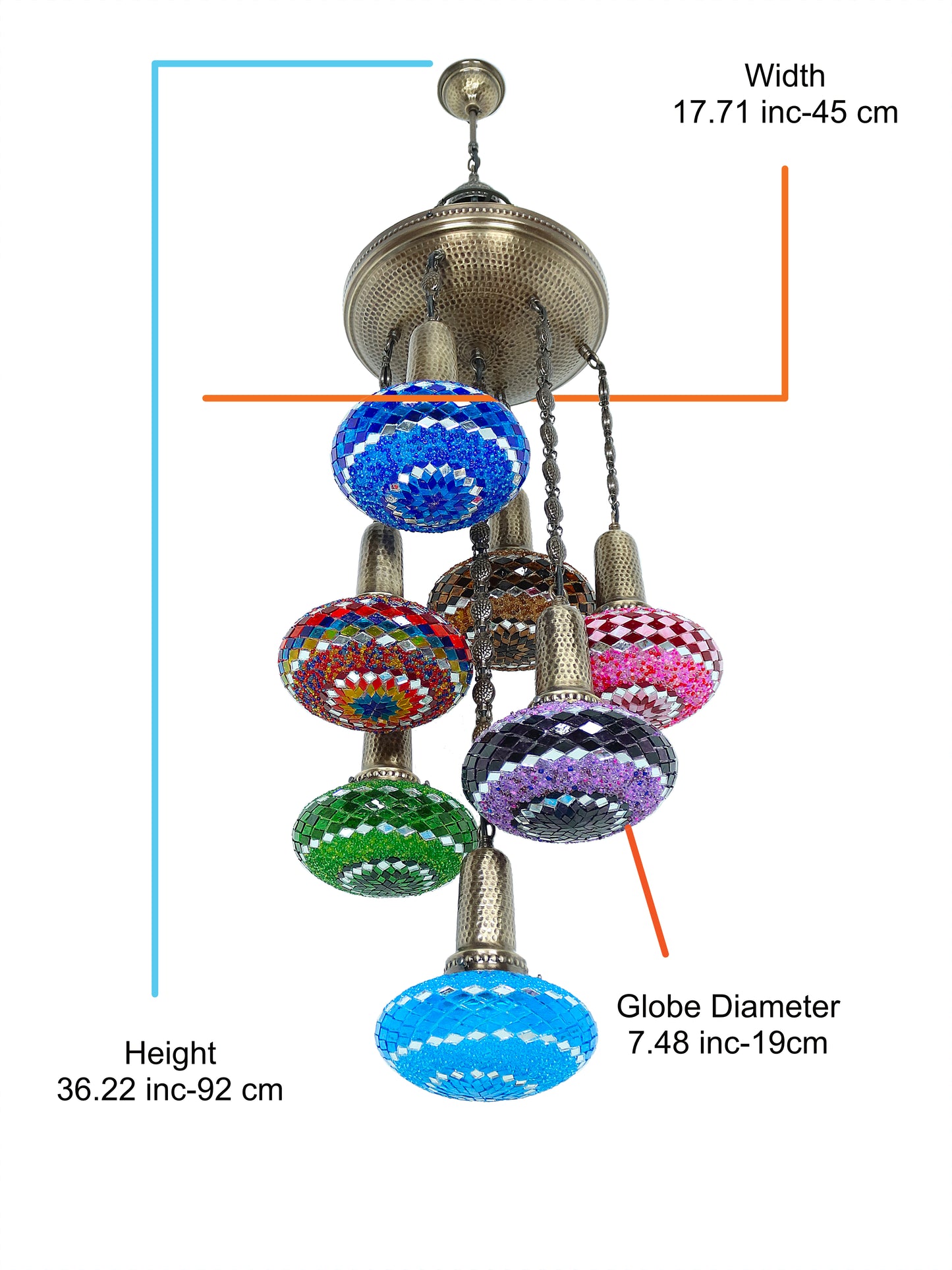 Mosaic Chandelier 7-Globe Turkish Sultan Design