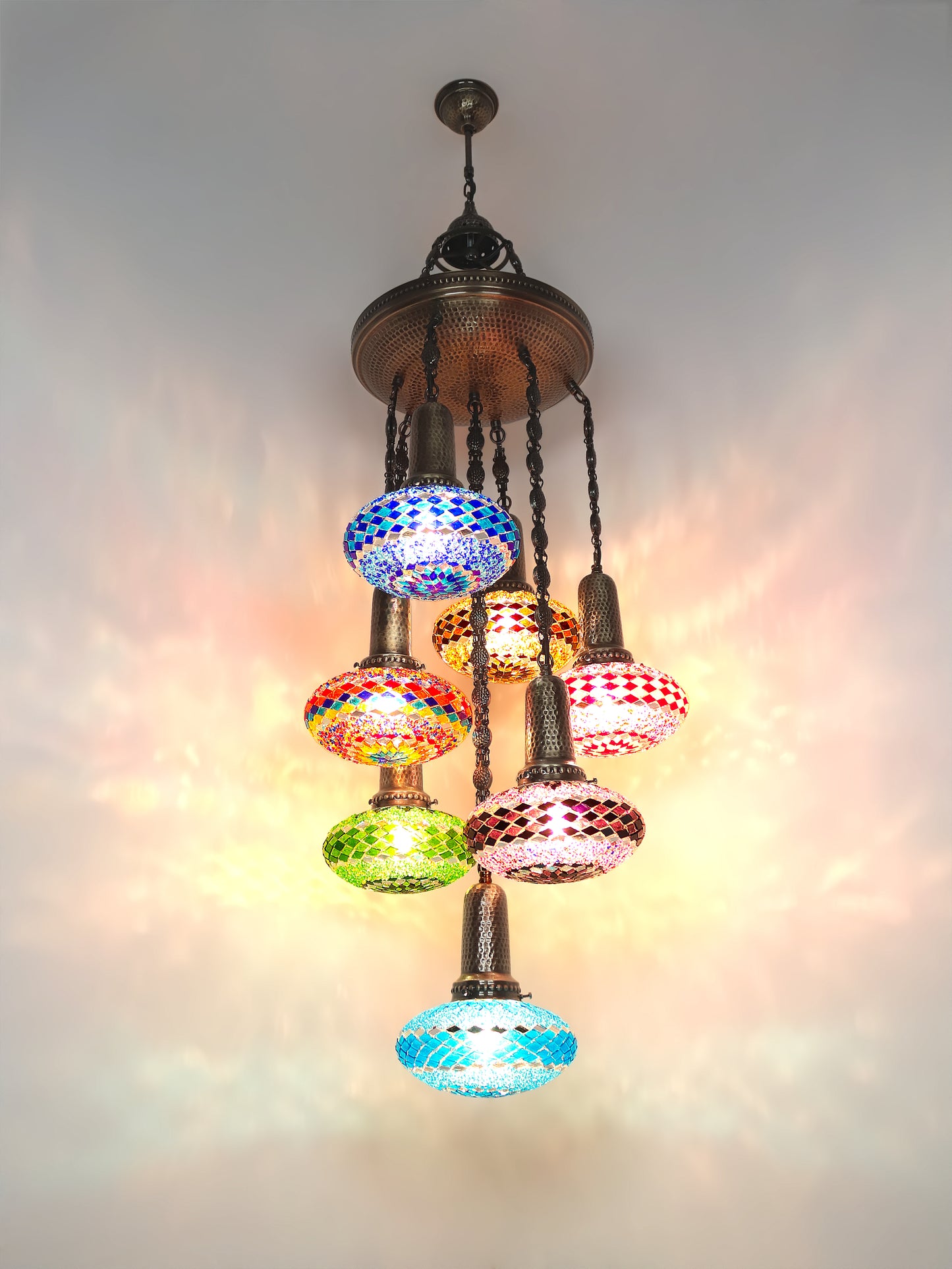 Mosaic Chandelier 7-Globe Turkish Sultan Design