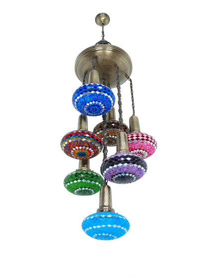 Mosaic Chandelier 7-Globe Turkish Sultan Design