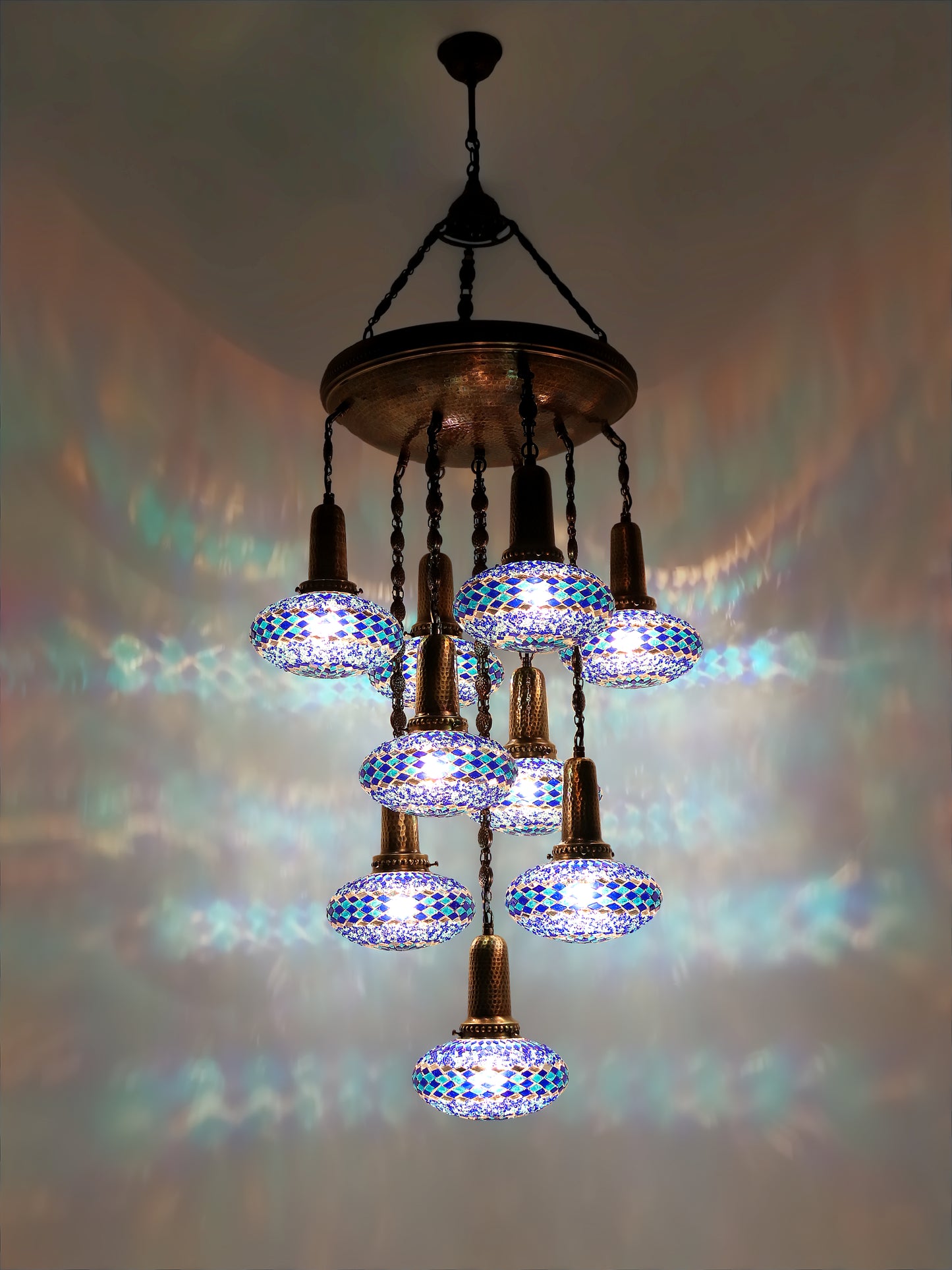 Turkish Mosaic Chandelier 9-Globe Sultan Design Ceiling Light