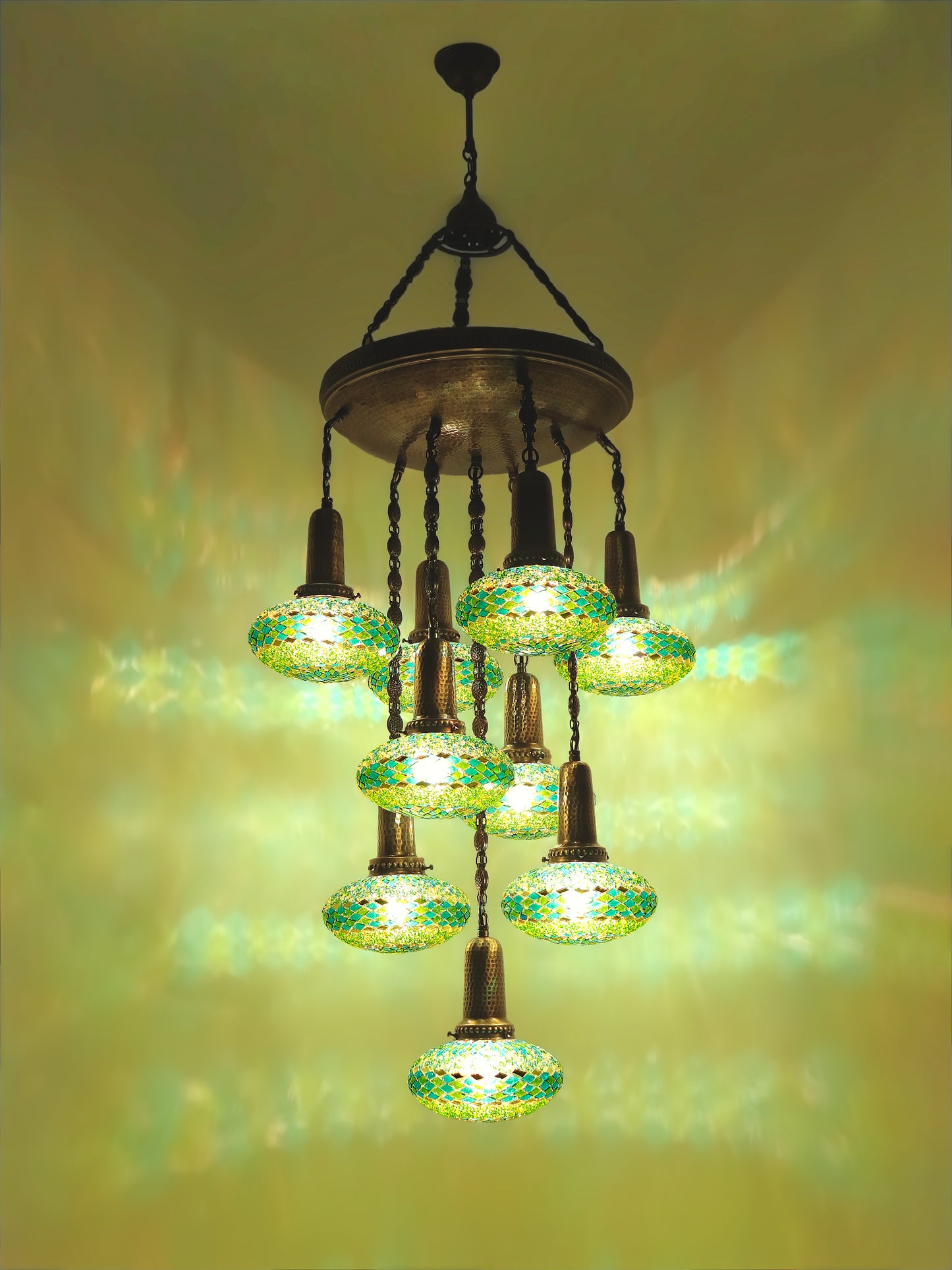 Turkish Mosaic Chandelier 9-Globe Sultan Design Ceiling Light