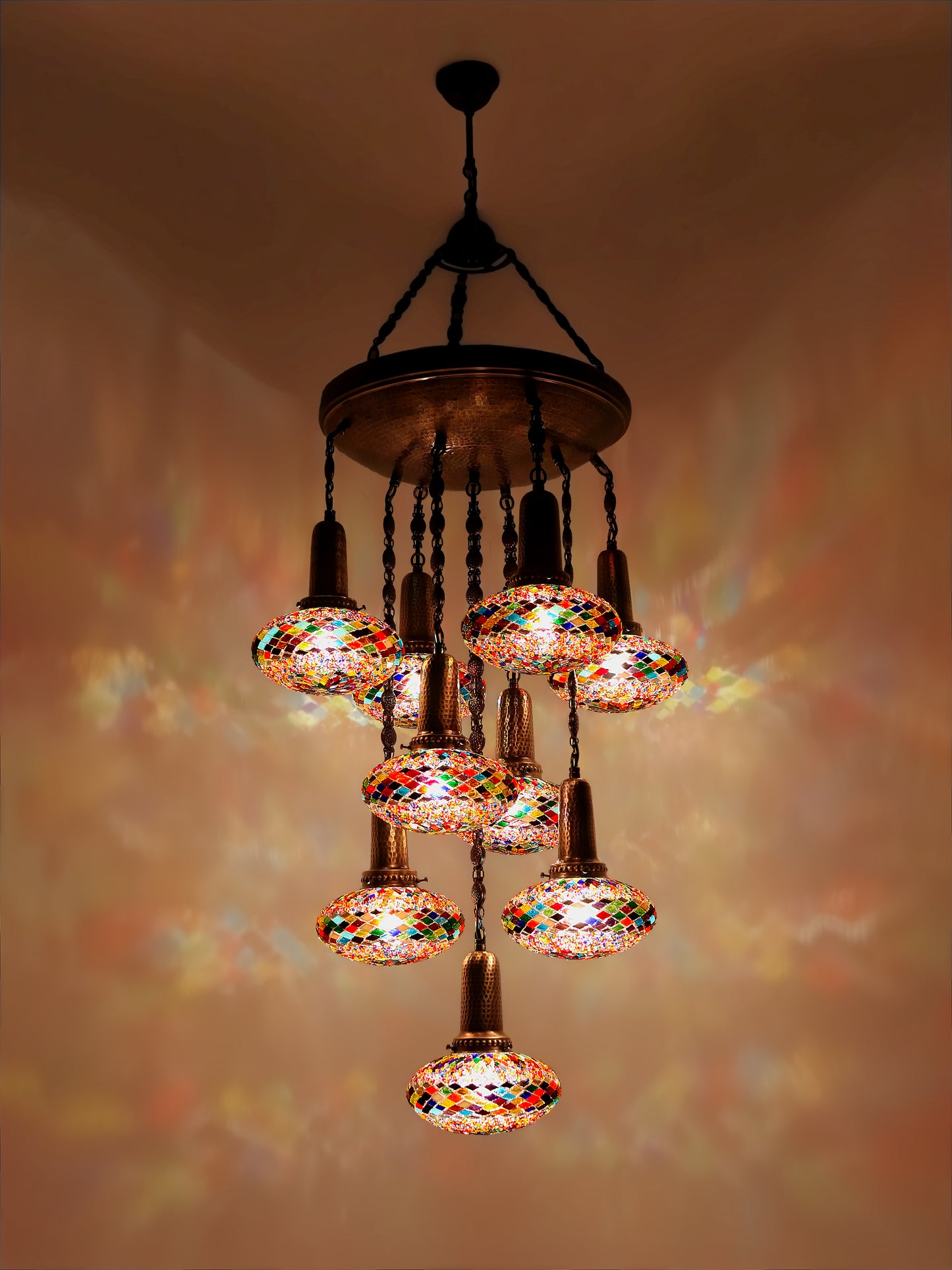 Turkish Mosaic Chandelier 9-Globe Sultan Design Ceiling Light