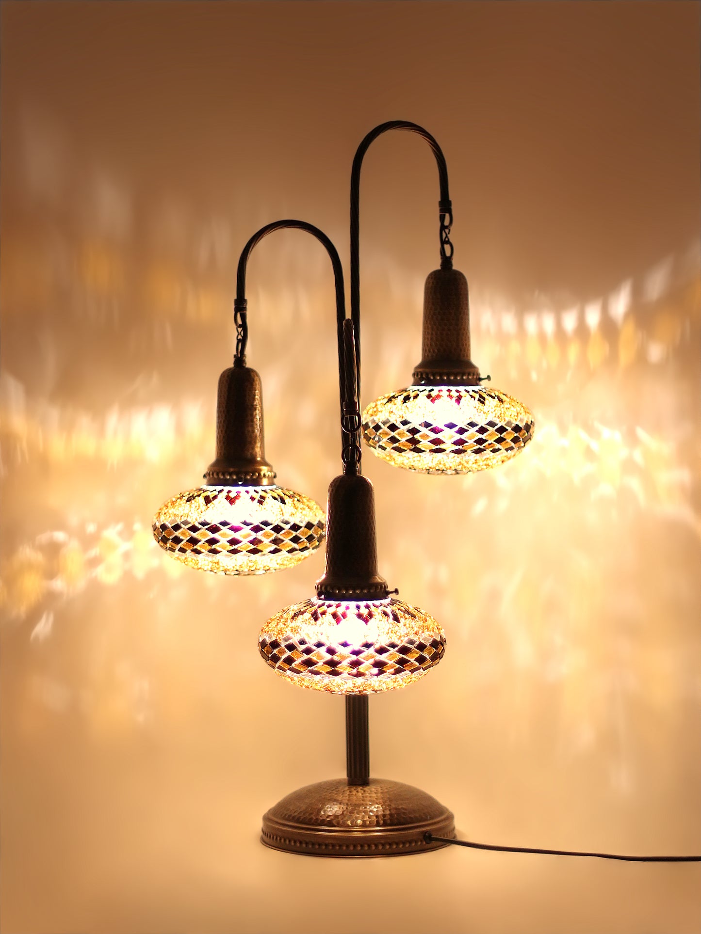 Turkish Mosaic Bedside Lamp 3-Globe Tree Design