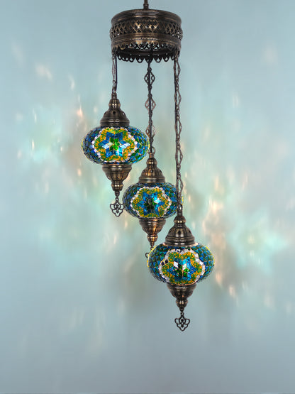 3-Globe Turkish Mosaic Chandelier Extra Chain Plug
