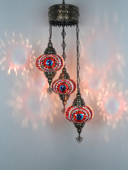 3-Globe Turkish Mosaic Chandelier Extra Chain Plug