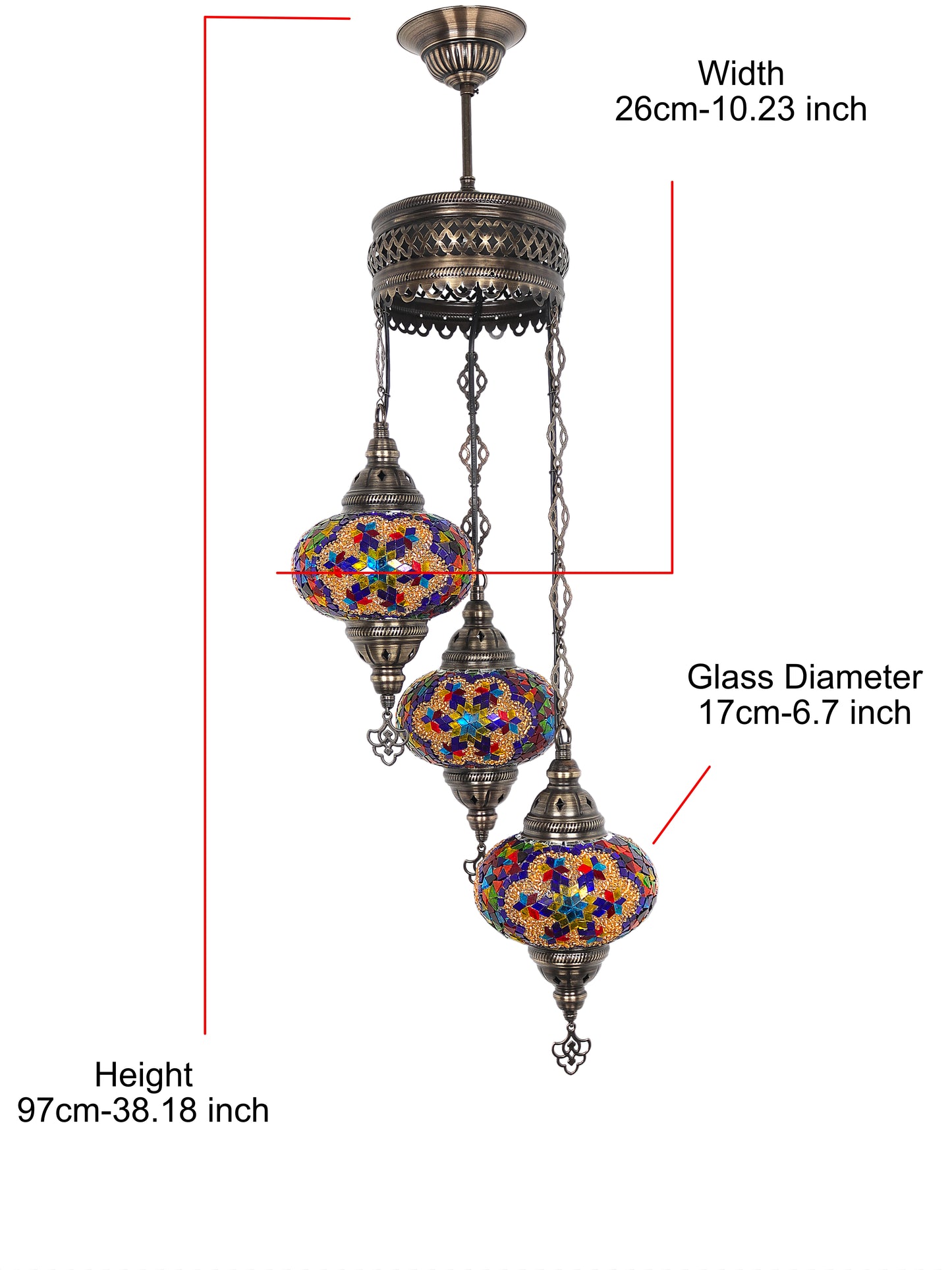 3-Globe Turkish Mosaic Chandelier