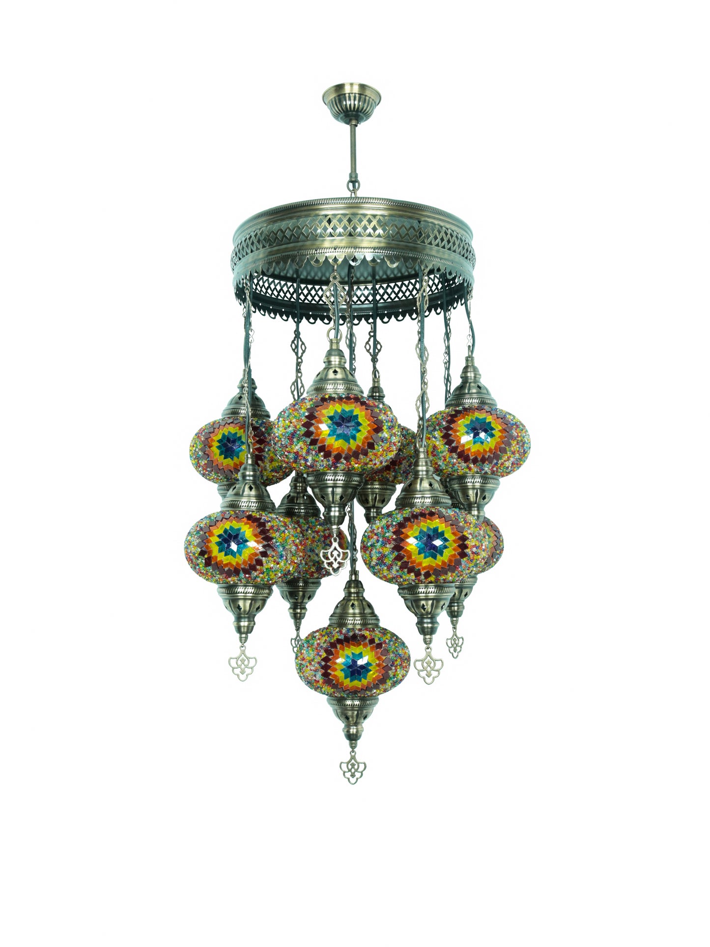 Turkish Mosaic Chandelier – 9 Globe Handmade Hanging Lamp Set