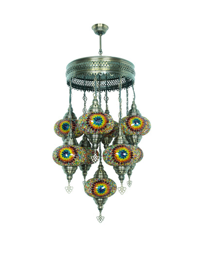 Turkish Mosaic Chandelier – 9 Globe Handmade Hanging Lamp Set