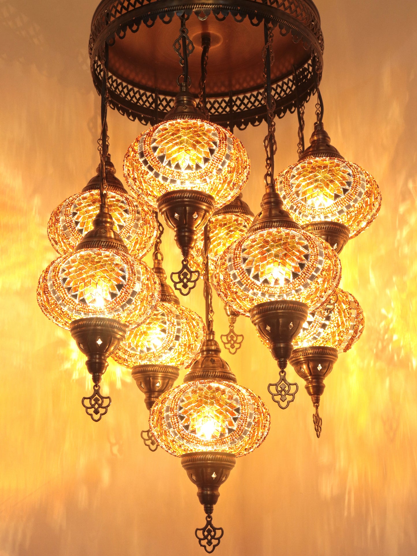 Turkish Mosaic Chandelier – 9 Globe Handmade Hanging Lamp Set