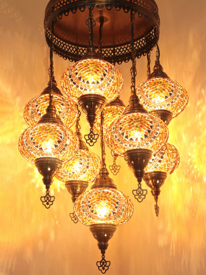 Turkish Mosaic Chandelier – 9 Globe Handmade Hanging Lamp Set