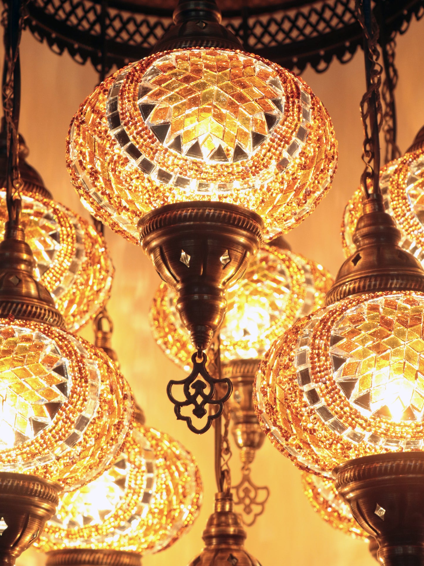 Turkish Mosaic Chandelier – 9 Globe Handmade Hanging Lamp Set