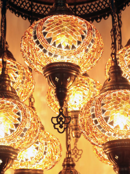 Turkish Mosaic Chandelier – 9 Globe Handmade Hanging Lamp Set