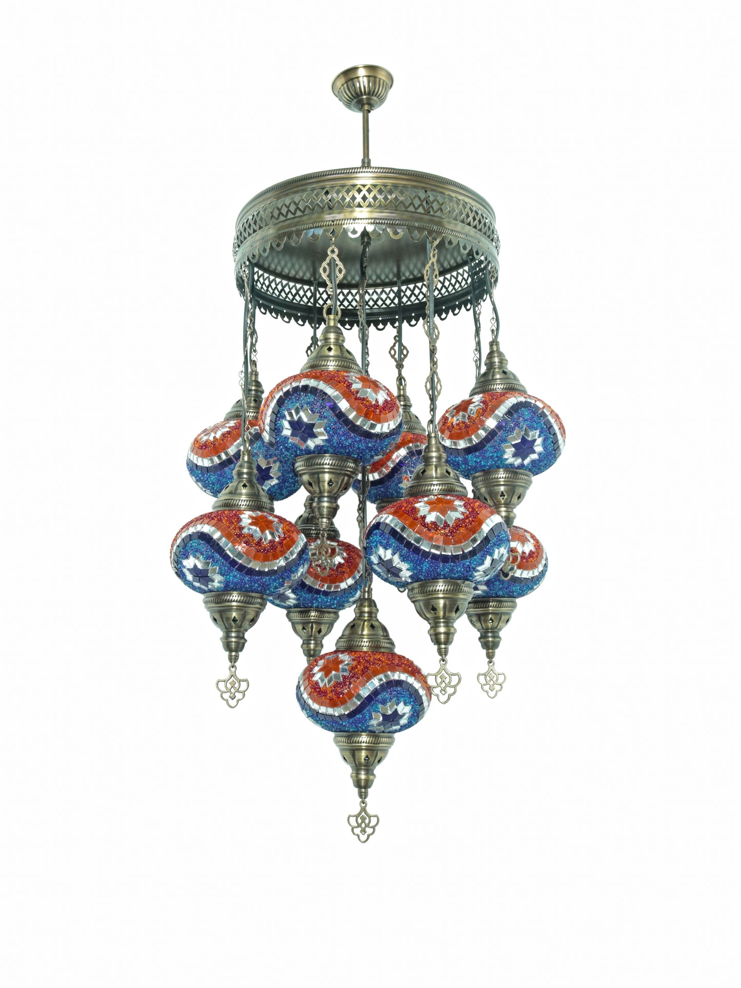 Turkish Mosaic Chandelier – 9 Globe Handmade Hanging Lamp Set