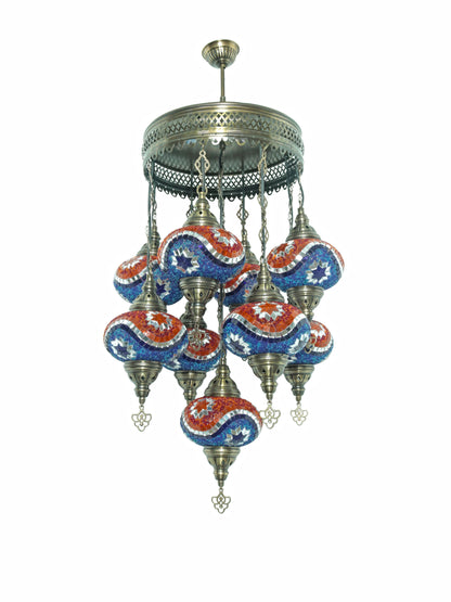 Turkish Mosaic Chandelier – 9 Globe Handmade Hanging Lamp Set