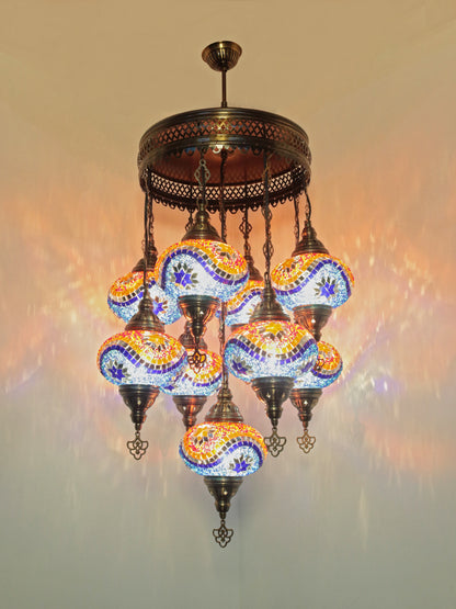 Turkish Mosaic Chandelier – 9 Globe Handmade Hanging Lamp Set