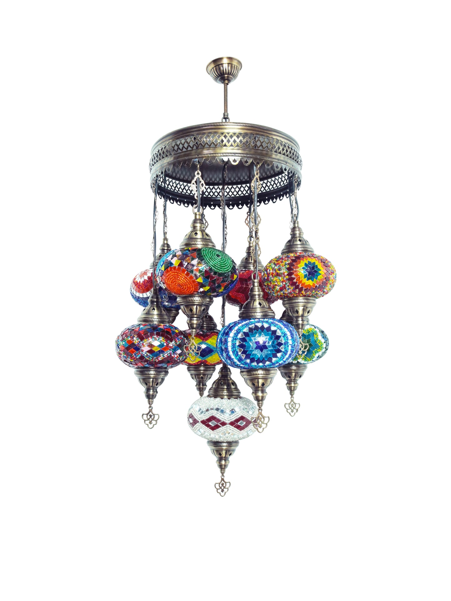 Turkish Mosaic Chandelier – 9 Globe Handmade Hanging Lamp Set