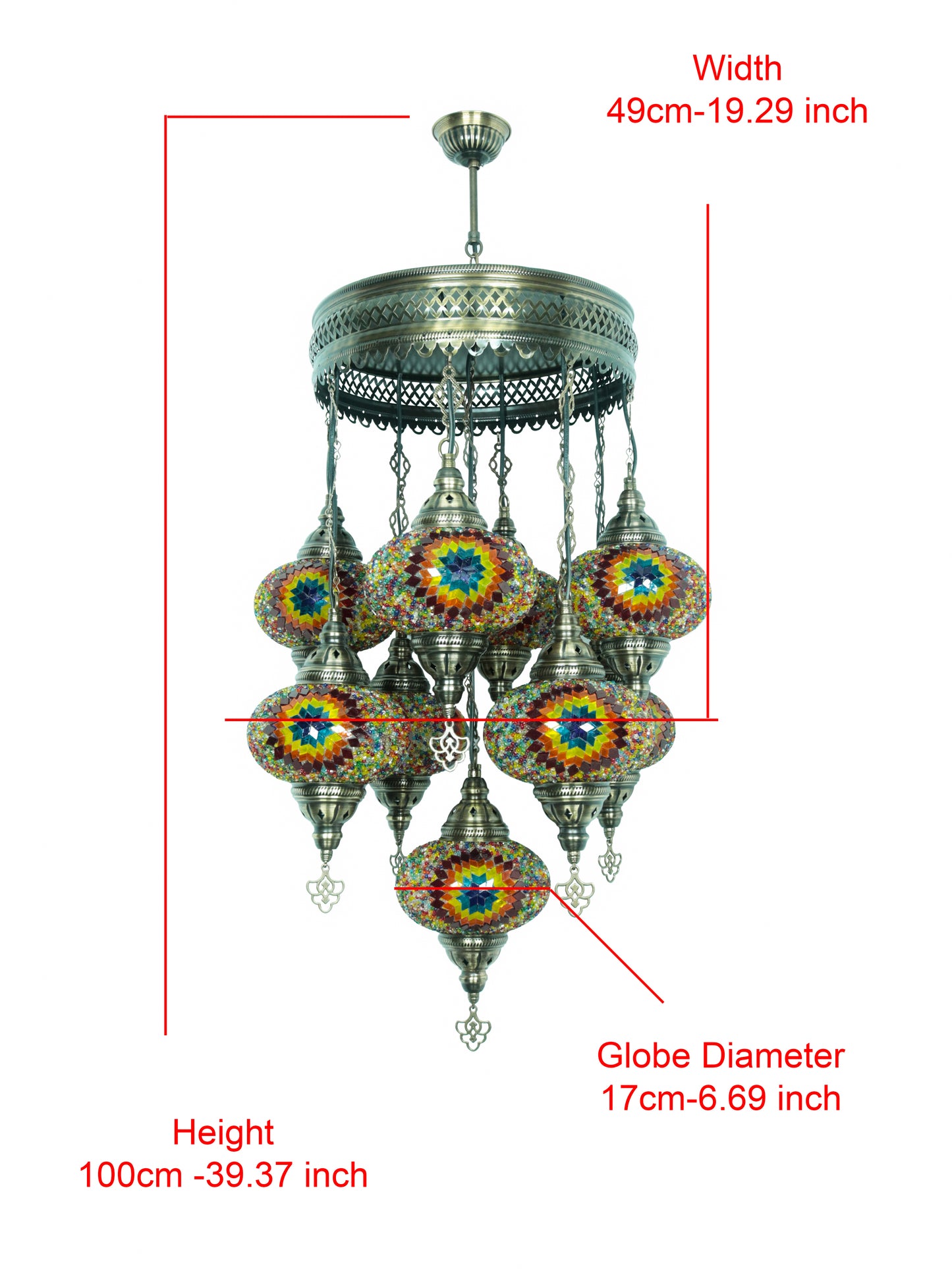 Turkish Mosaic Chandelier – 9 Globe Handmade Hanging Lamp Set