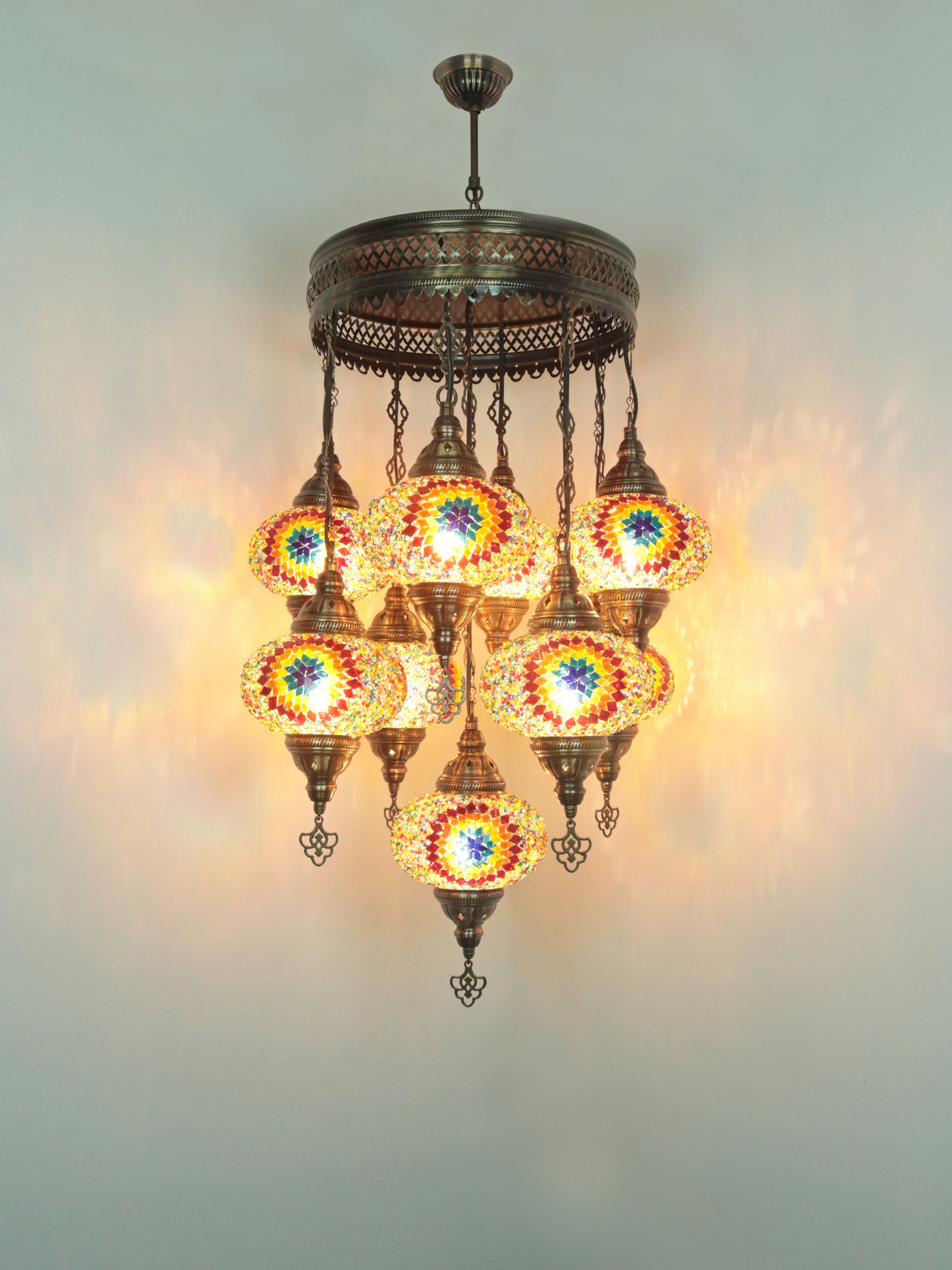 Turkish Mosaic Chandelier – 9 Globe Handmade Hanging Lamp Set