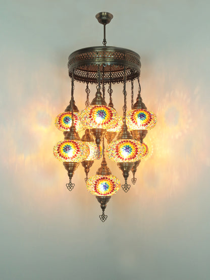 Turkish Mosaic Chandelier – 9 Globe Handmade Hanging Lamp Set