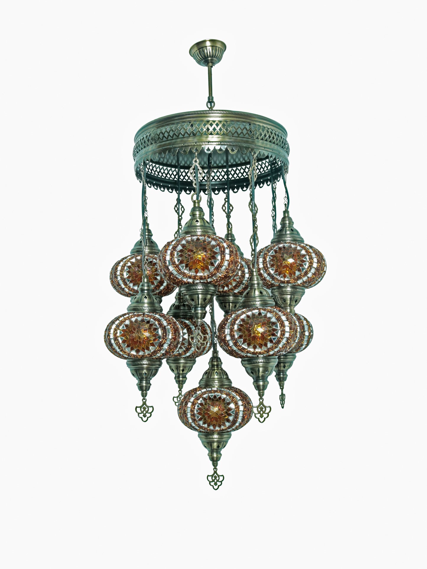 Turkish Mosaic Chandelier – 9 Globe Handmade Hanging Lamp Set