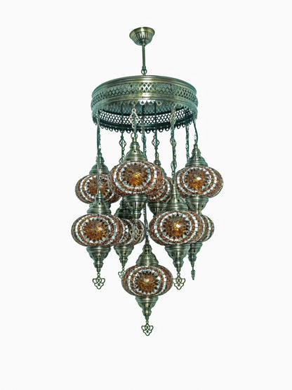 Turkish Mosaic Chandelier – 9 Globe Handmade Hanging Lamp Set