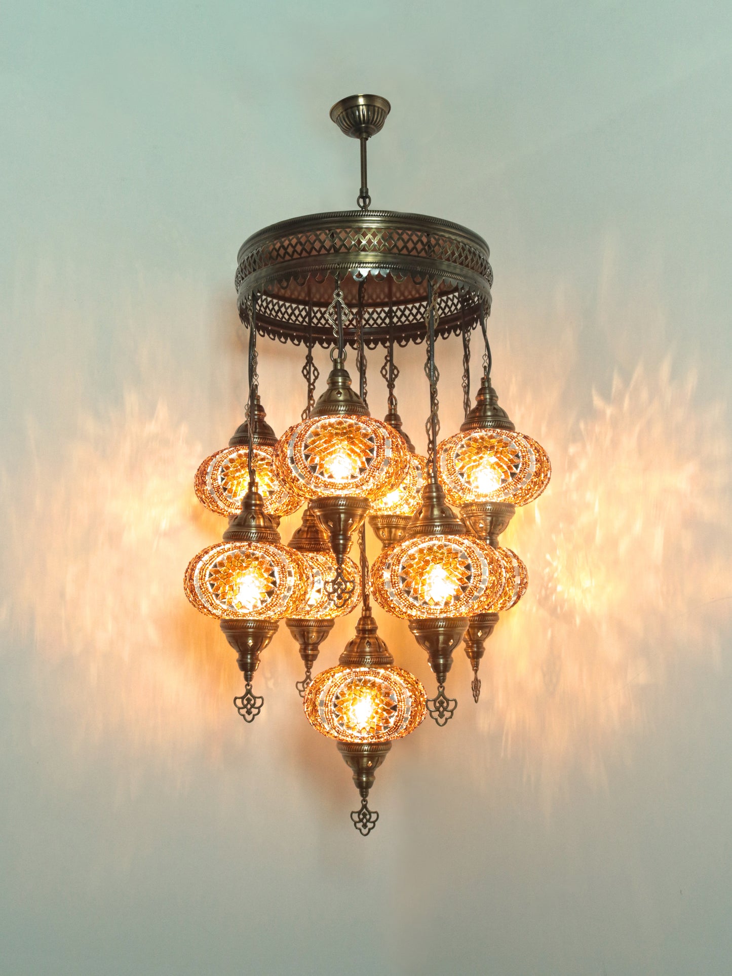 Turkish Mosaic Chandelier – 9 Globe Handmade Hanging Lamp Set