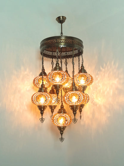 Turkish Mosaic Chandelier – 9 Globe Handmade Hanging Lamp Set
