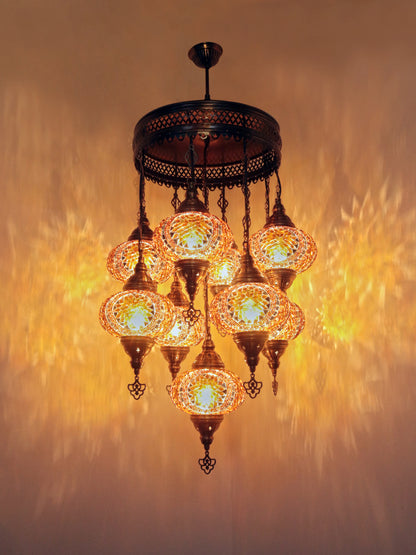 Turkish Mosaic Chandelier – 9 Globe Handmade Hanging Lamp Set