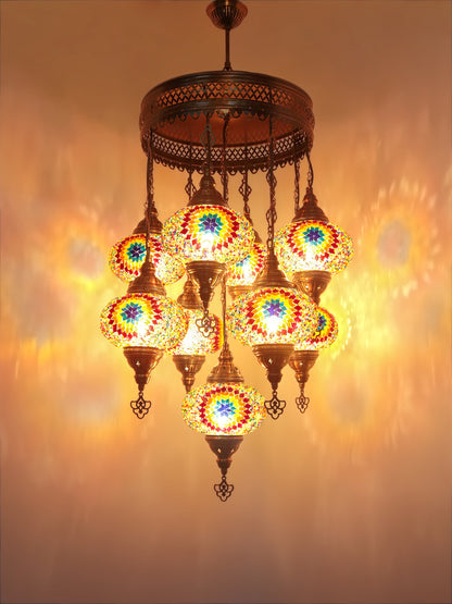 Turkish Mosaic Chandelier 9 Globe Ceiling Lights