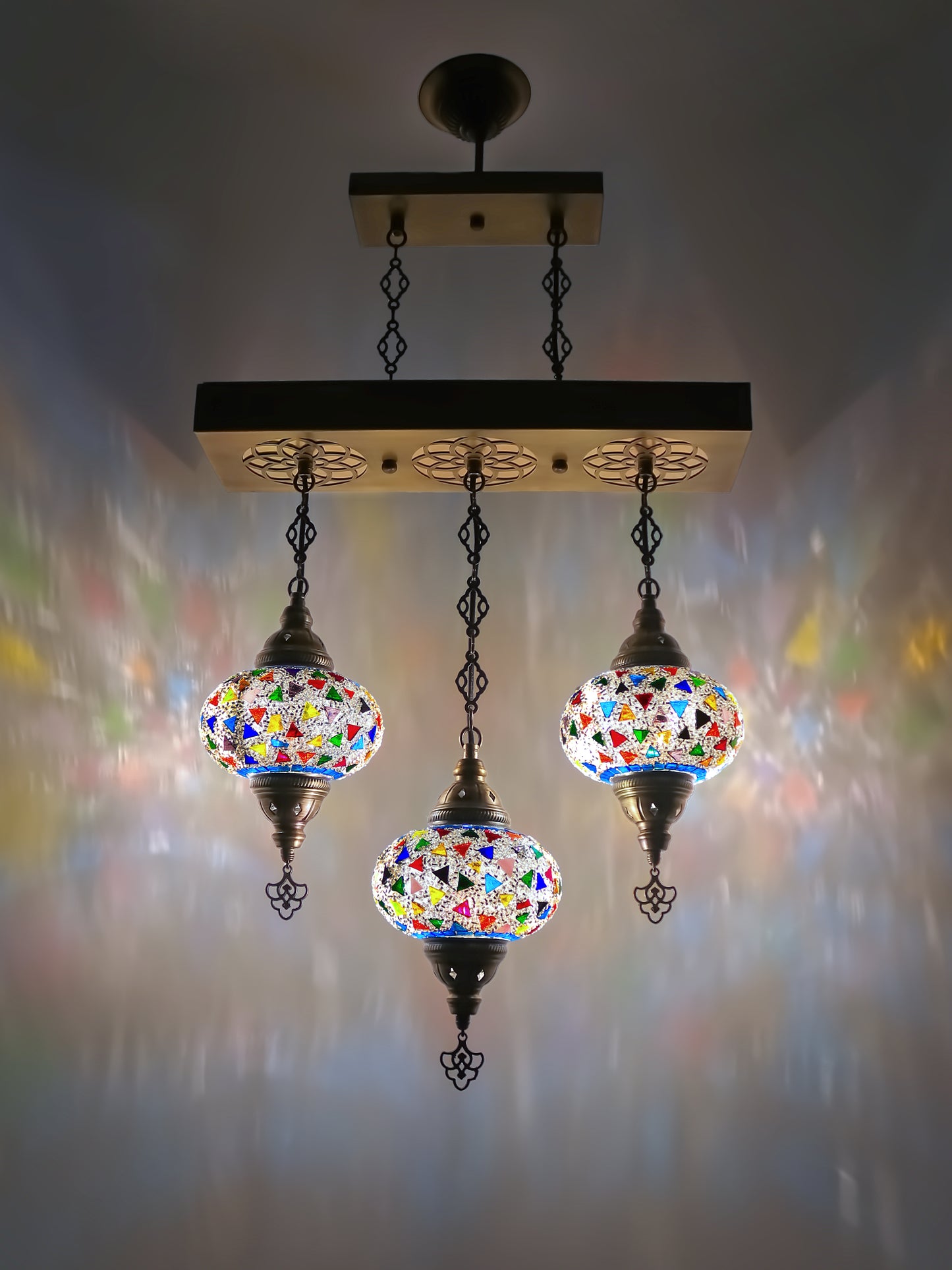 Turkish 3 Globes Mosaic Glass Chandelier Lights