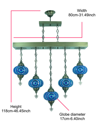 Turkish Mosaic Chandelier 5 Globes Dining Room Lights