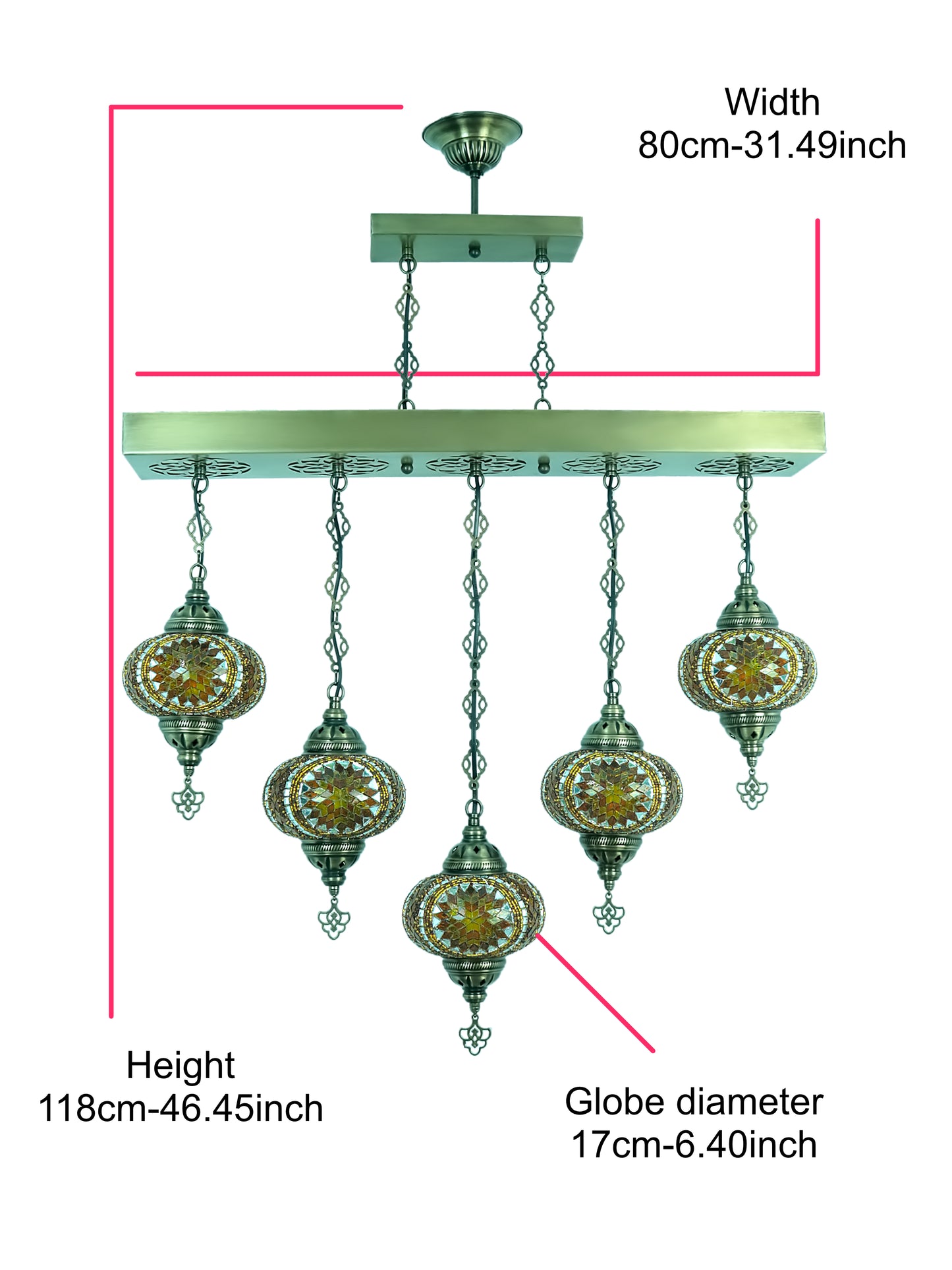 Turkish Mosaic Chandelier 5 Globes Dining Room Lights