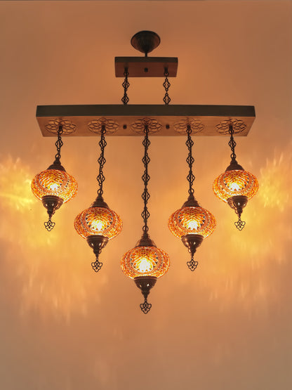 Turkish Mosaic Chandelier 5 Globes Dining Room Lights