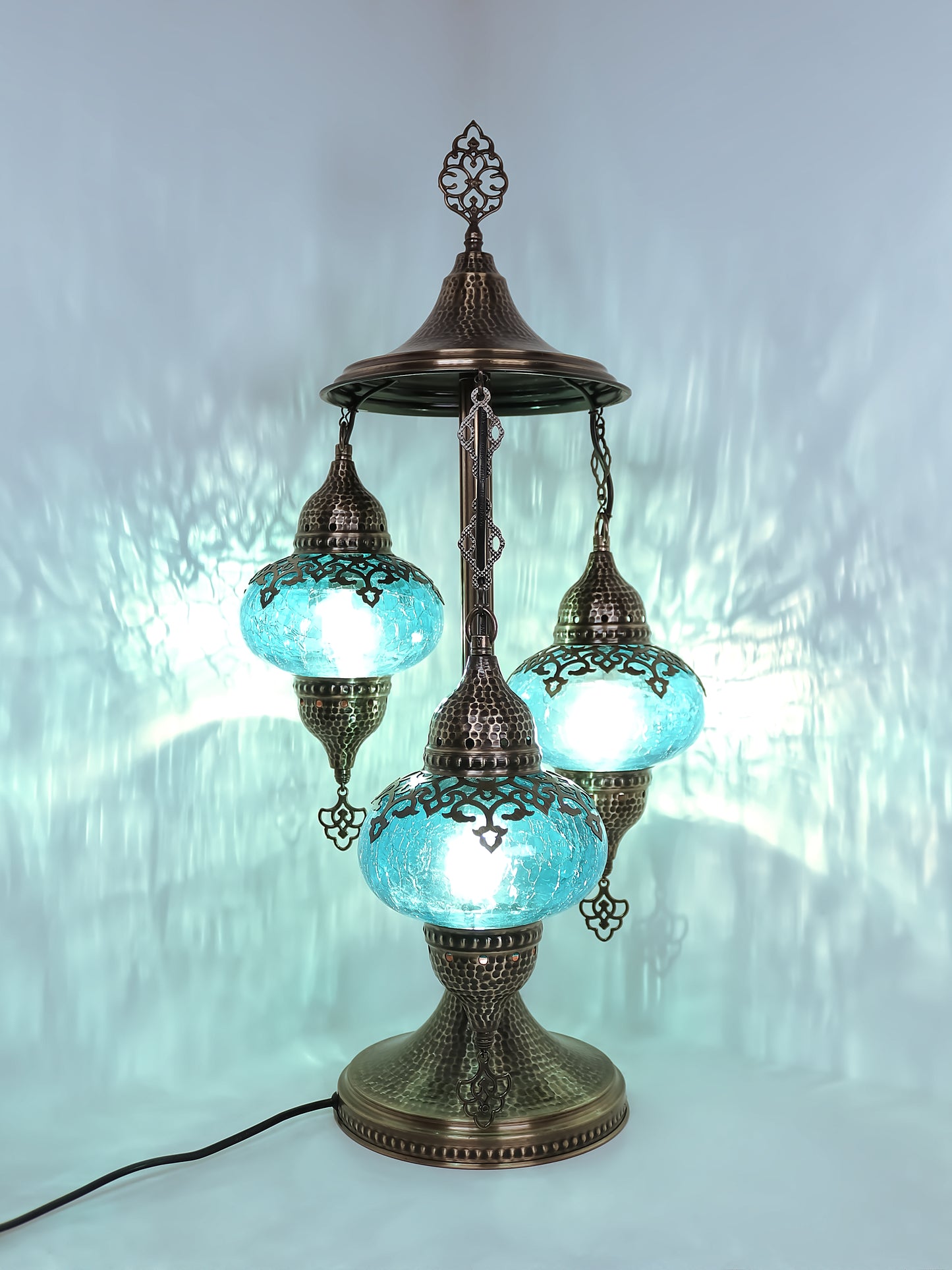 Turkish 3-Globe Bedside Lamp Cracked Pattern