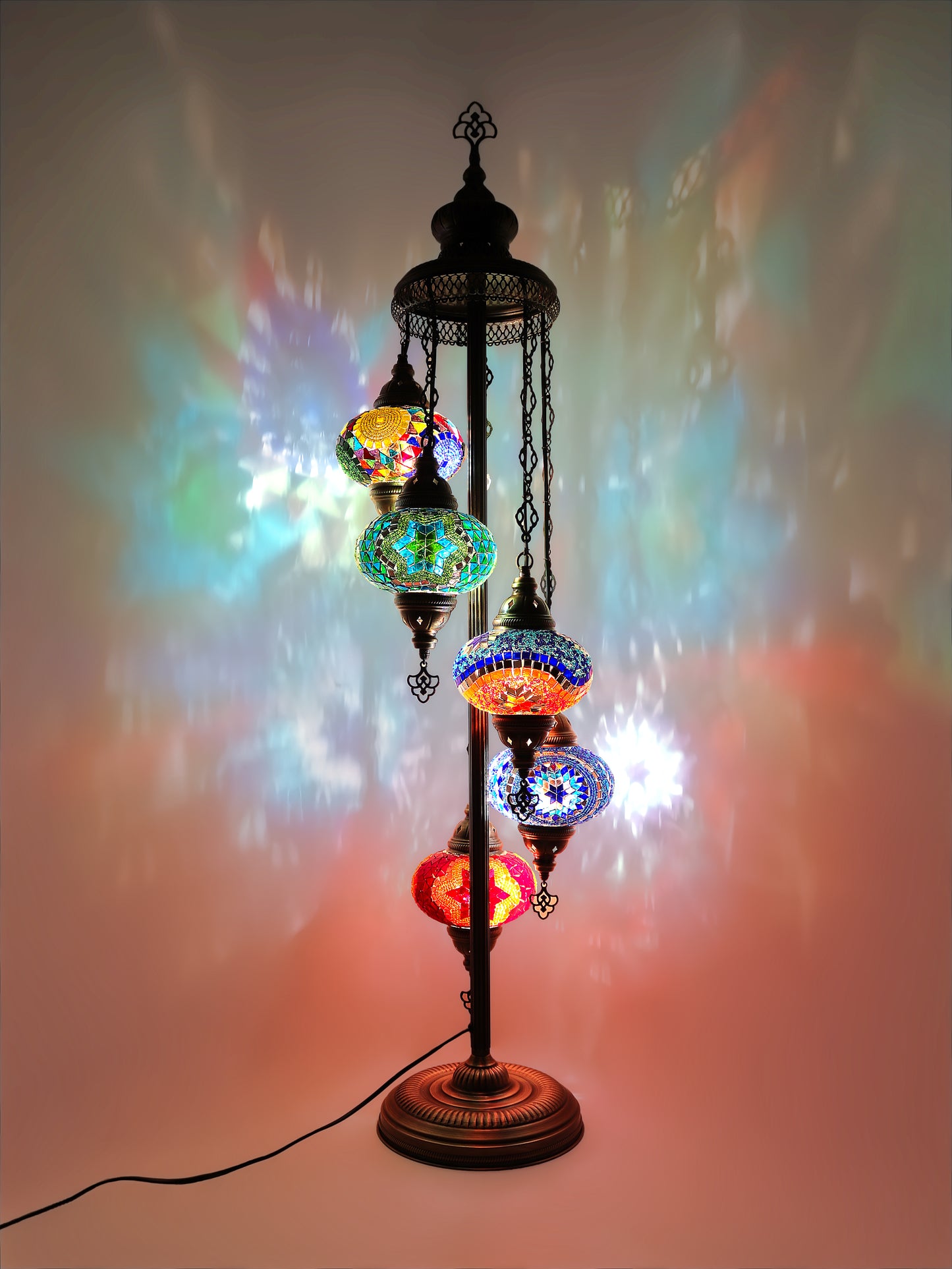 Mosaic Floor Lamp 5 Globes Unique Standing Lighting