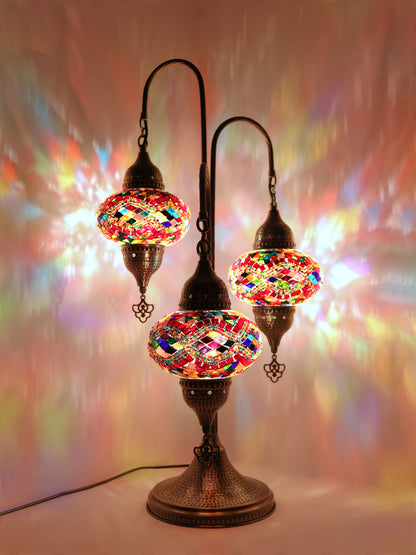 Turkish Mosaic Bedside Lamp 3-Globe Tree Design