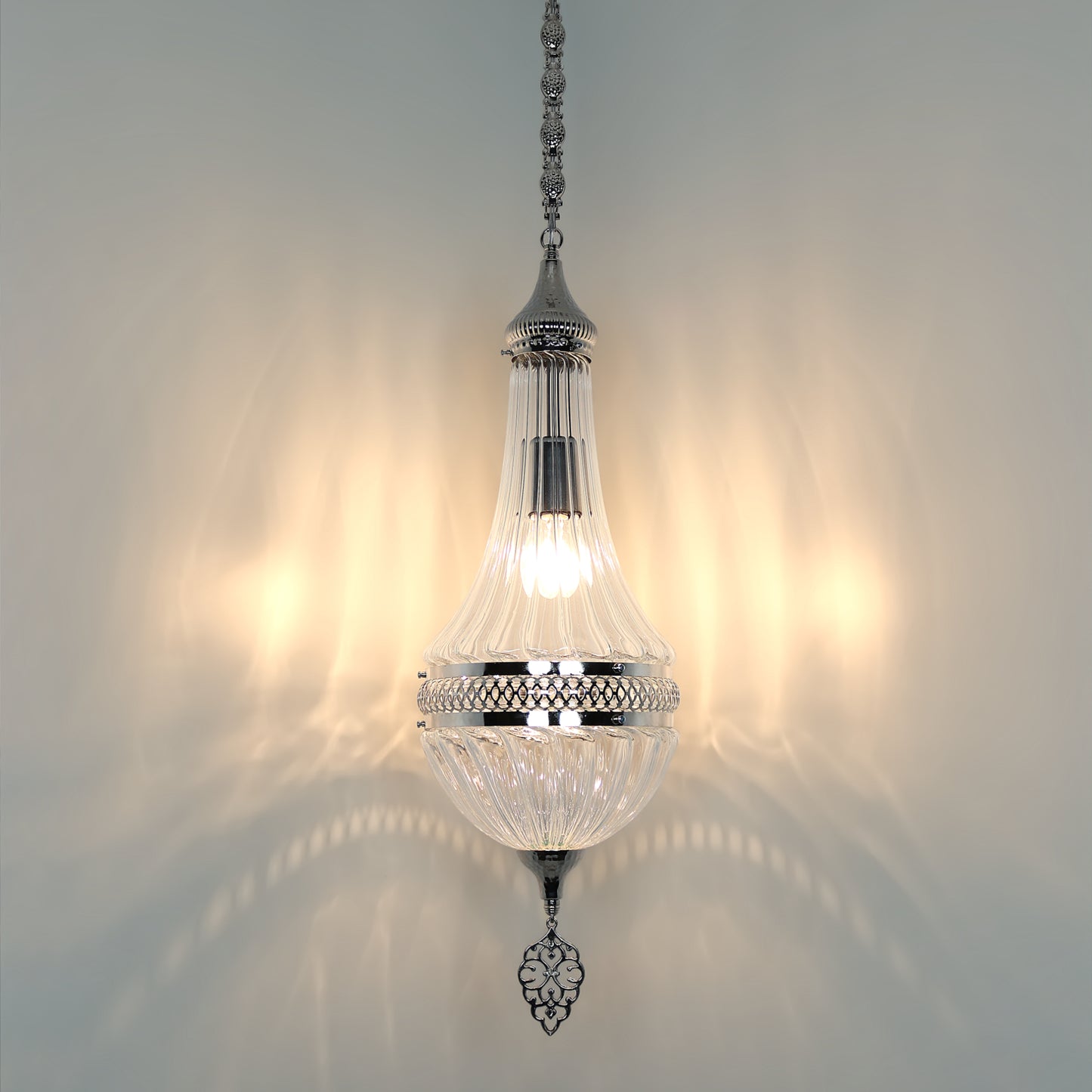 Turkish Clear Glass Pendant Lamp Handcrafted Pyrex Lamp