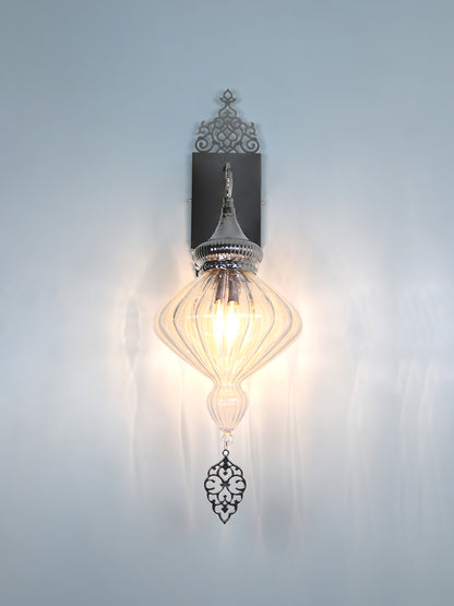 Clear Pyrex Glass Turkish Wall Lamp Blown Handmade Glass