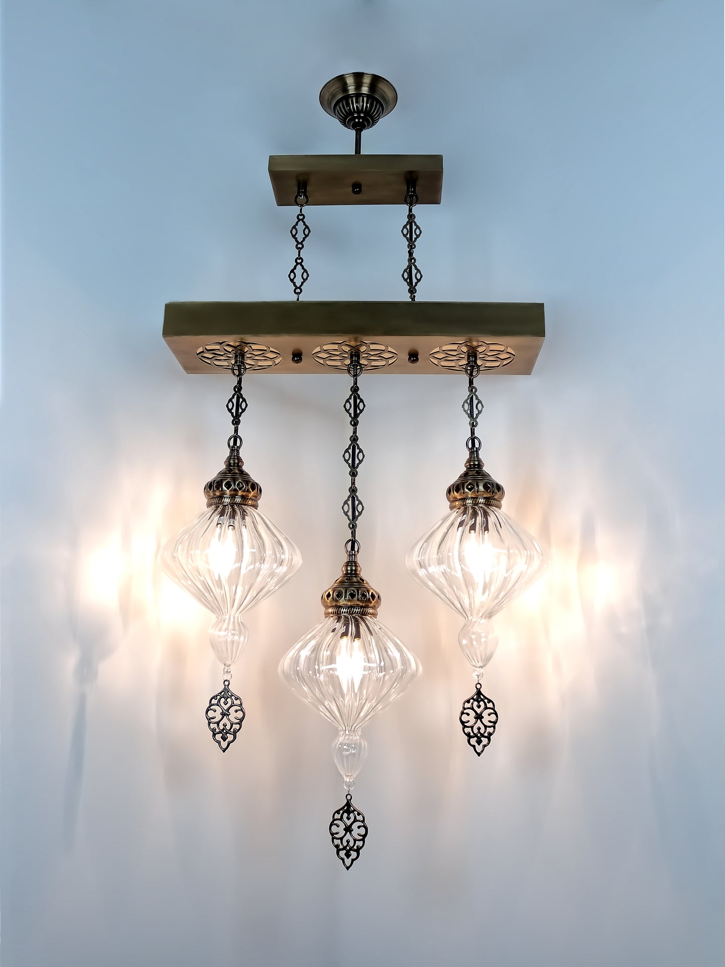 Pyrex Glass Chandelier 3 Globe Turkish Ceiling Light